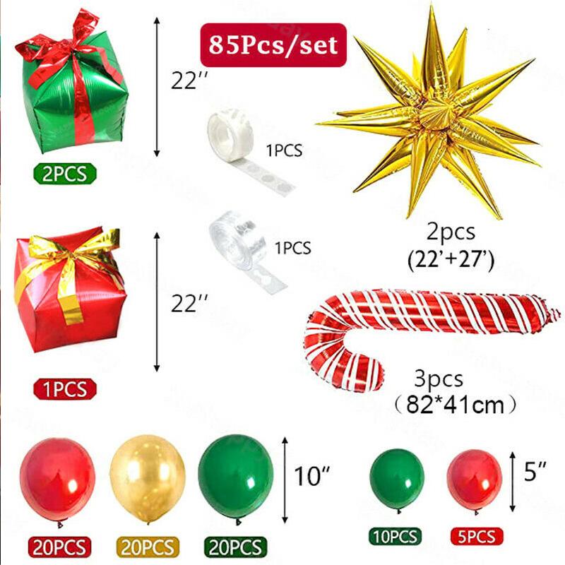 

85шт Рождественская коробка Конфеты Воздушные шары Арка Гирлянда Конус Взрыв Звезда Рождественское украшение для вечеринки 85pcs