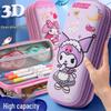 3D Cartoon Double-Layer Pencil Case for Kids - Large Capacity Zipper Bag for Boys and Girls