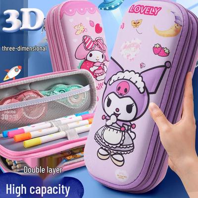 3D Cartoon Double-Layer Pencil Case for Kids - Large Capacity Zipper Bag for Boys and Girls