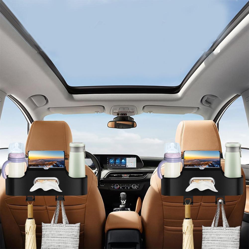 4-In-1 Car Seat Back Storage Bag with Tissue Cup Holder Vehicle Storage Box Hanging Hooks Car Seat Organizer Auto Accessories