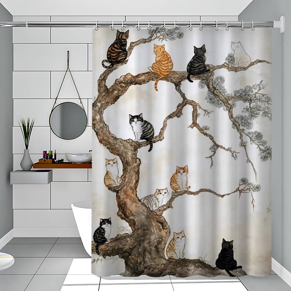 Japanese Black Cat Bathing Moon Lucky Cat Funny And Creative Beach Shower Curtain Waterproof Polyester Bath Curtains Bathroom