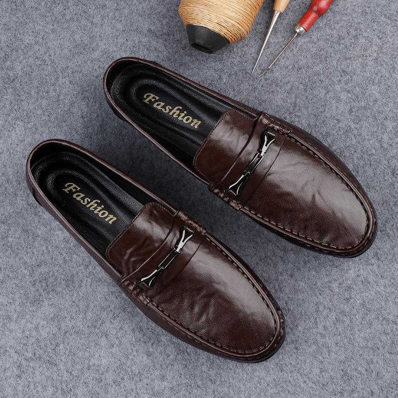 Fashion Men's Genuine Leather Loafers Handmade Men Driving Shoes Simple Moccasins Casual Male Business Shoes Leisure Walk Slip On Flats