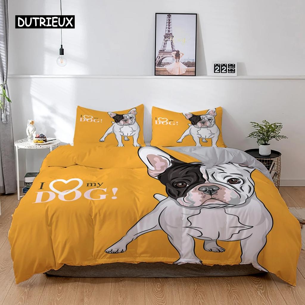3D Dog Bedding Set Cute French Bulldog Puppy Duvet Cover Sets Cartoon Bed Cover Pet Animals Home Textiles Queen 23Pcs King Full