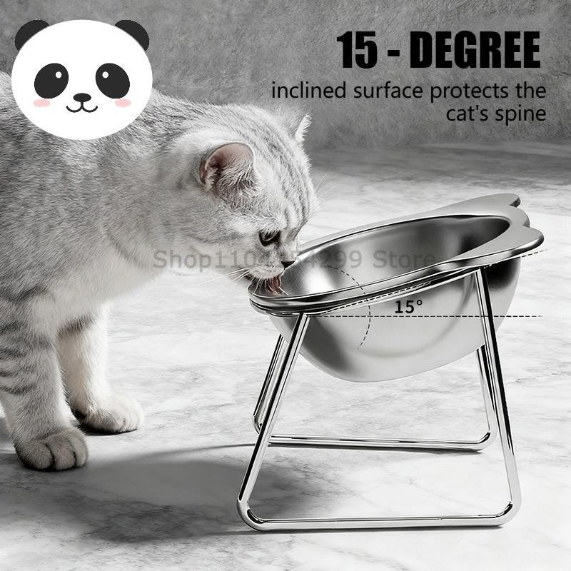 304 Stainless Steel Elevated Cat Bowl with Support Stands Stainless Steel Adjustable 15-Degree Angle Stand Slanted Pet Bowl
