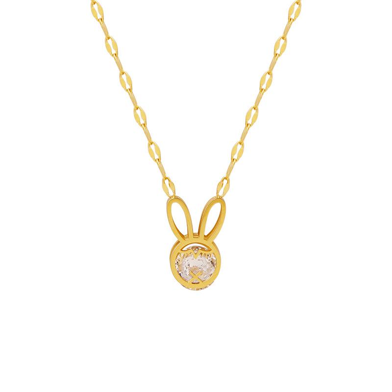 Cute Little Rabbit Inlaid Zircon Shining Pendant Necklace Titanium Steel Gold-Plated Fish Mouth Chain Original Design Zodiac Jewelry