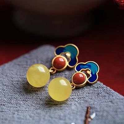 Nouveau design artisanat ancien doré incrusté de calcédoine naturelle jaune ronde haute gamme bijoux pour dames assistant à une fête