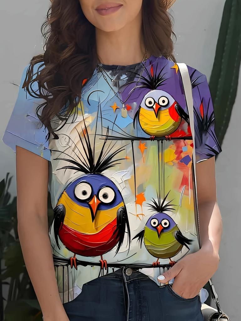 T-shirts Imprimé 3D Abeille Papillon d'Été Femmes Décontracté Col Rond Manches Courtes Streetwear Harajuku Y2k T-shirts Haut Vêtements Féminins