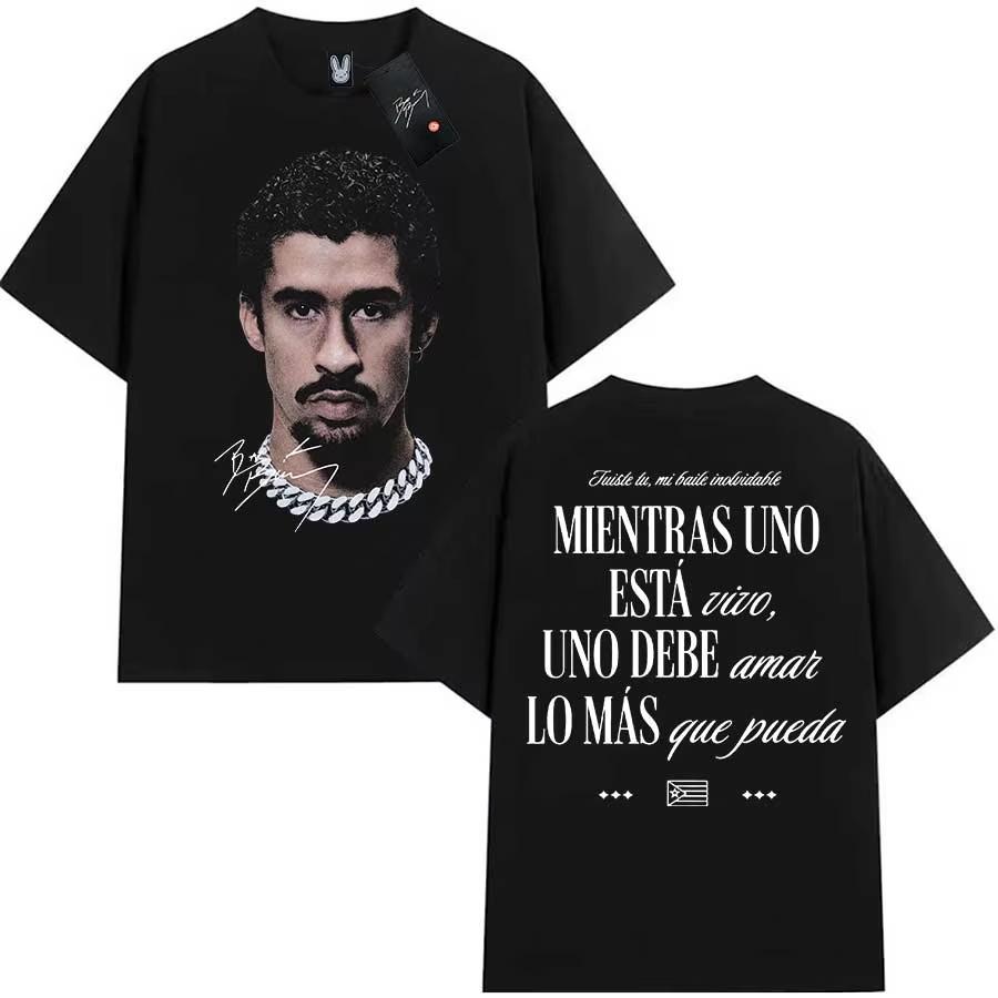 2026 Bad Bunny T-shirt för Män Kvinnor Debi Tirar Mas Fotos DTMF Bomulls T-shirts Till Hiphop Kortärmade Toppar KHAKI Casual T-shirt Lös T-shirt Streetwear