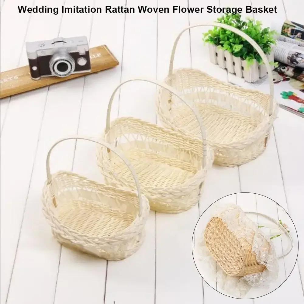Beautiful Hand Made Flower Storage Basket Imitation Rattan Woven With Handle Storage Baskets Shopping Storage Hamper Basket
