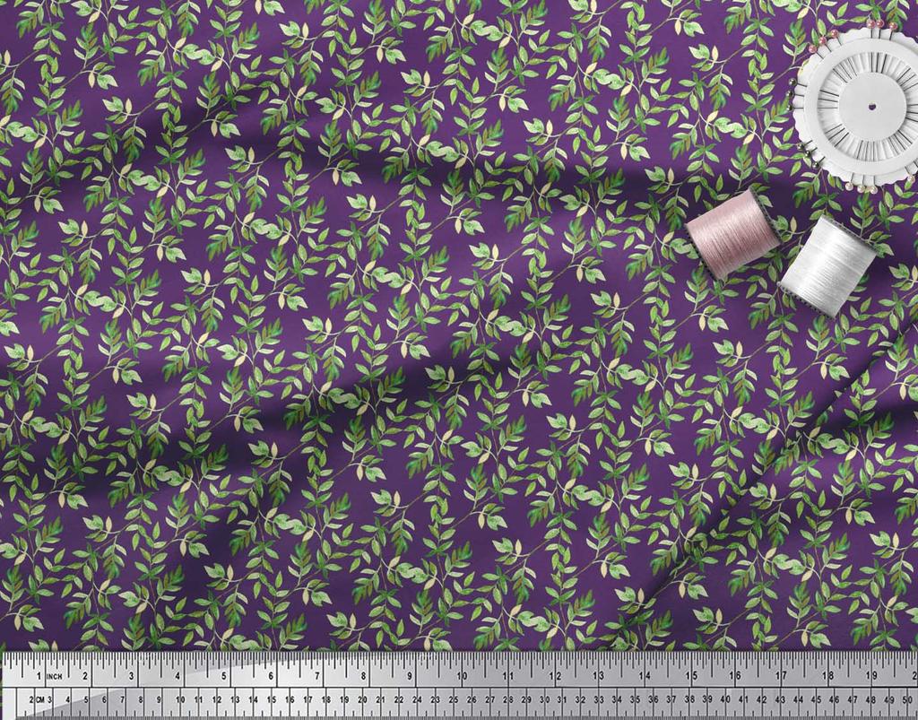 Soimoi Brown Japan Crepe Satin Fabric Ash Leaves Printed Fabric 1 metre 42 Inch