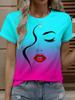 Women's Simple Line Graphics T-Shirts Casual Short Sleeves O-Neck Tops Loose Comfortable Tees Oversize Clothes Woman's Clothing