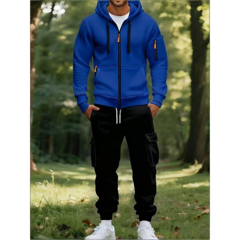 Mens Hoodie Sweatshirt Set Fleece Cargo Pants 2 Piece Casual Sportswear