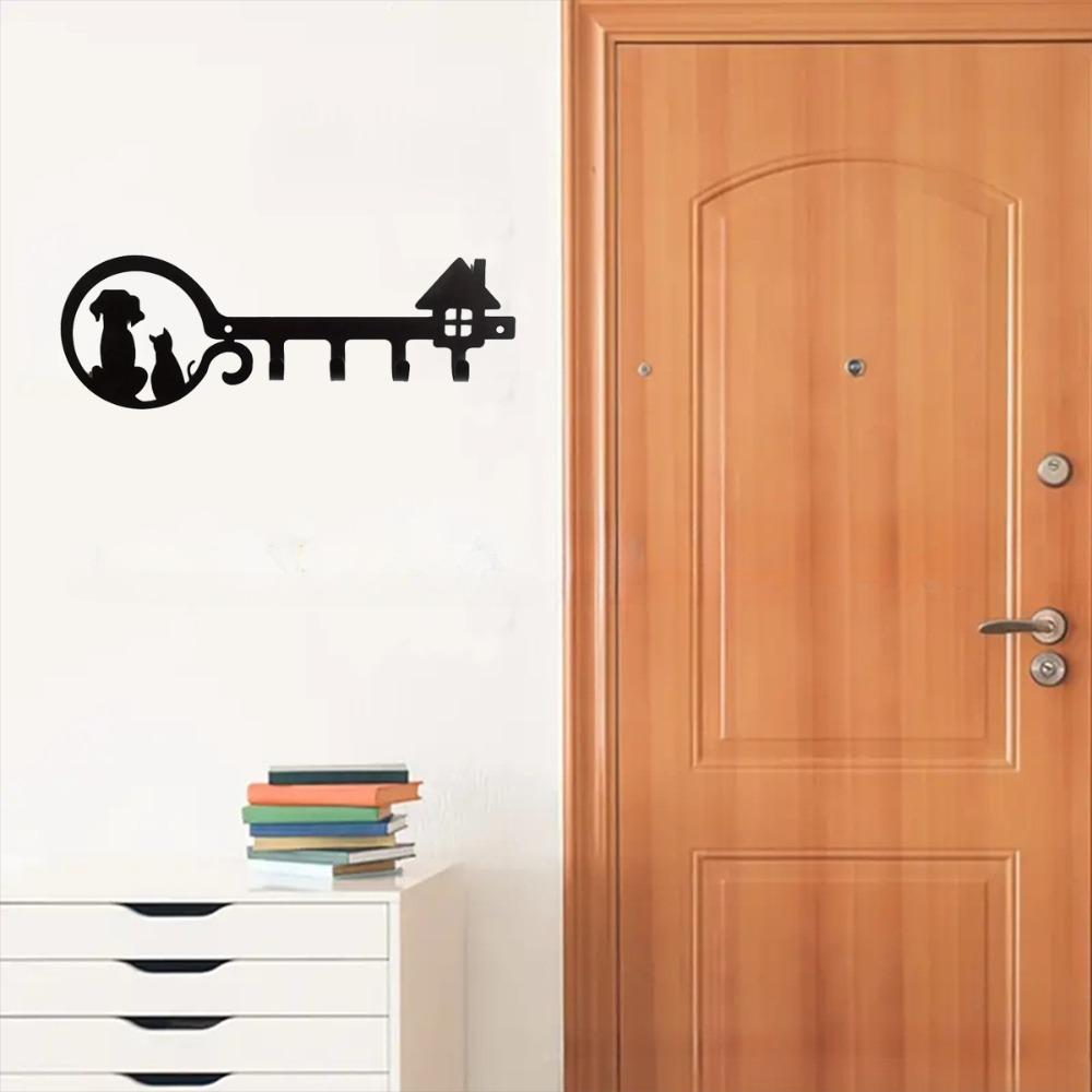 1pc Metal Wall Mounted Storage Rack Dog Cat House Design Key Holder, Wall Hanging Storage Key Holder Towel Rack,Coat Rack