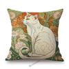 Black White Cat Nouveau Art Floral Background Mucha Style Retro Cotton Linen Sofa Throw Pillow Case Home Decor Cushion Cover