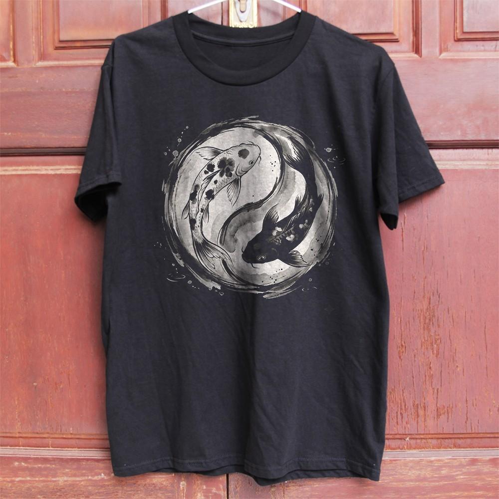 HOT! Minimalist Black White Koi Fish Yin Yang Art Unisex T-shirt S-5XL XXXL