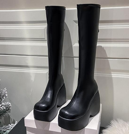 

Обувь для женщин 2024 зимние теплые женские сапоги удобные черные высокие сапоги на танкетке простые универсальные туфли на платформе Zapatos Mujer 37