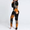 Women's Button-Down Halloween Print Functional Buttoned Flap Adults Jumpsuit