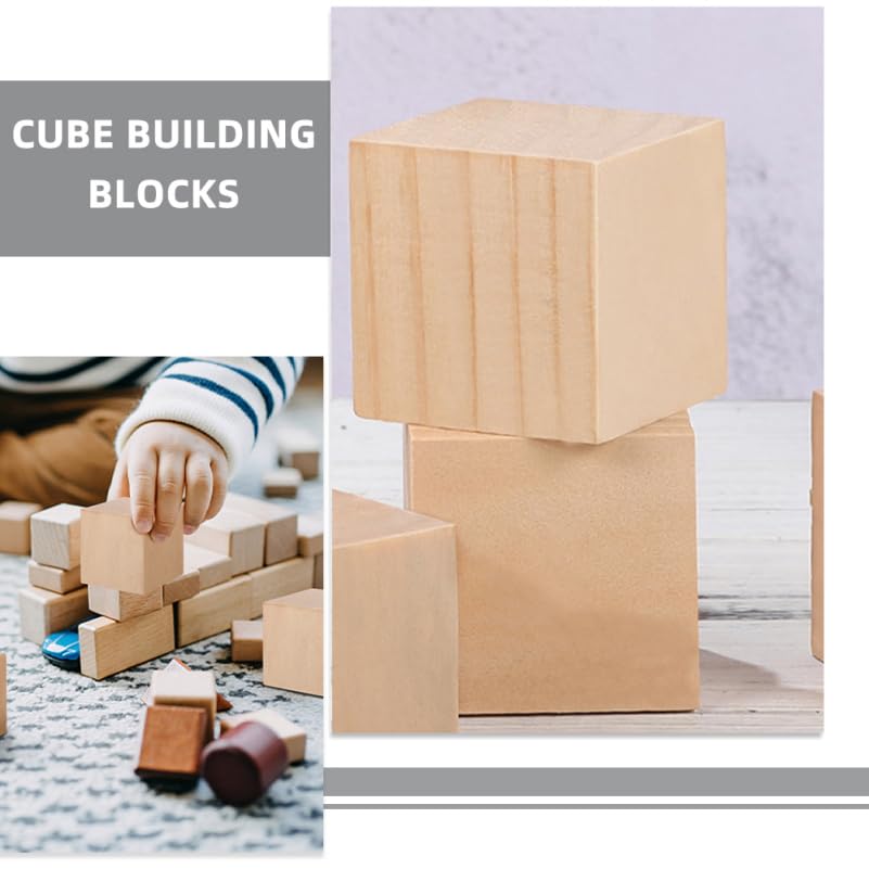 iFundom 4pcs 5cm Square Wooden Craft Cube Blocks for DIY Projects, Unfinished Wood Blocks for Kids, Educational Math Teaching Preschool Toys