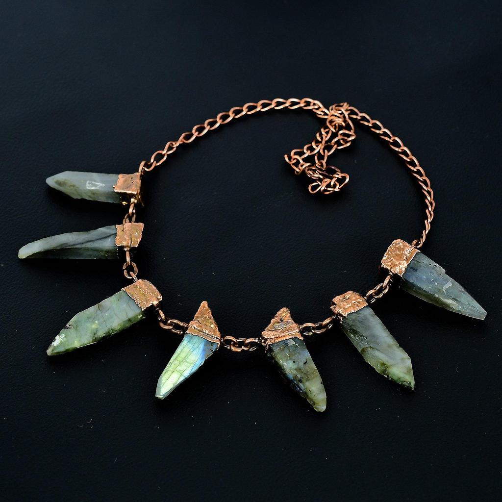 Labradorite Handmade Gemstone Necklace, Copper Electroformed Necklace Antique Jewelry, For Engagement Gift