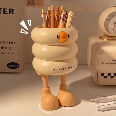 Cute Student Desktop Decoration Pen Holder Female Makeup Brush Home Storage Bucket Office Fun Storage Duck Multi Functional