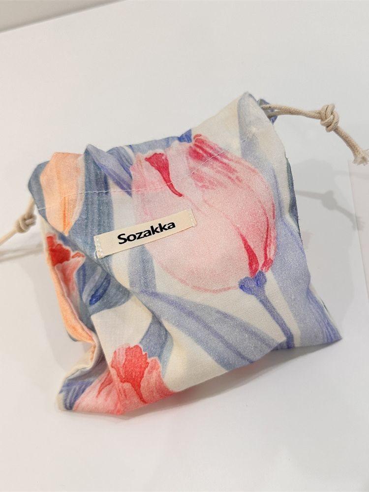 Fresh And Sweet Pink Tulip Fabric Storage Bag Soft Dustproof Organizer Drawstring