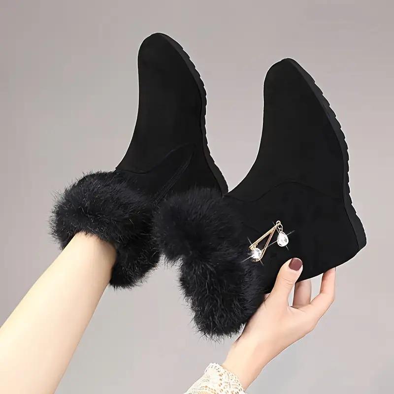 Plush Snow Boots for Women, Winter Thick Cotton Boots with Increased Height Inside, and Plush Warm Short Boots