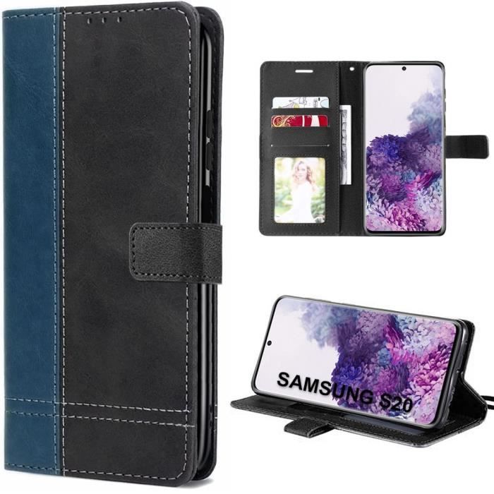 Coque de protection - BOOLING - Samsung Galaxy S20 - Effet Cuir - Pliable - Bleu Marine