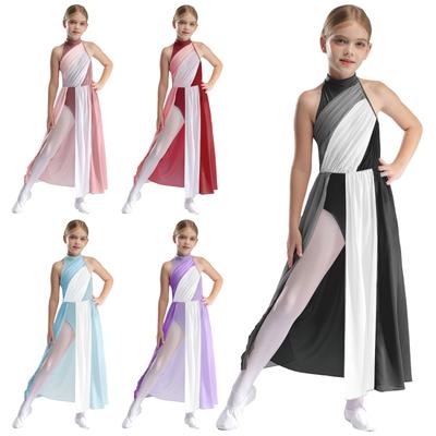Vestito da danza moderna lirica per bambine, asimmetrico, con spacco, per balletto, ginnastica, pattinaggio artistico sul ghiaccio, abbigliamento da danza, abiti da spettacolo