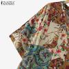 ZANZEA Womens Vintage Short Sleeve Floral Print Casual Long Dress