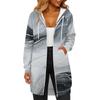 Women's Fashionable Printed  Long Sleeved Drawstring Hooded Zipper Pocket Long Casual Sweatshirt Jacket