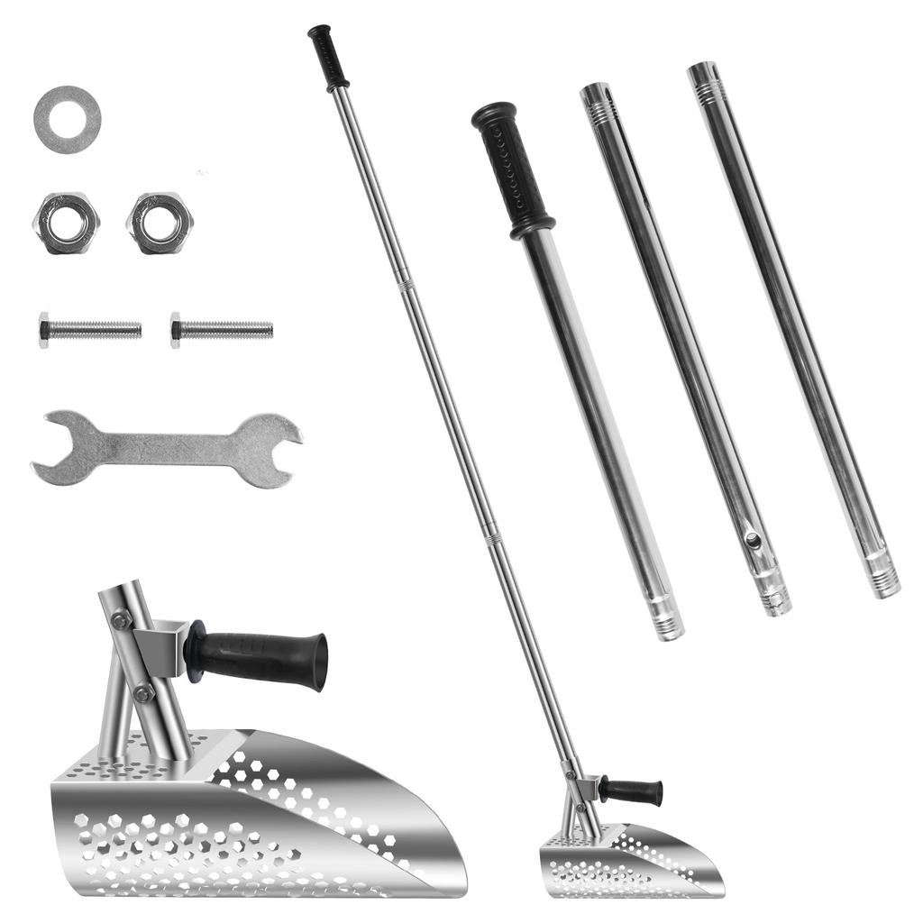 304 Stainless Steel Beach Sand Scoop Metal Detecting with Removable Long Handle Fast Sifting Metal Treasure Hunting Shovel Tool