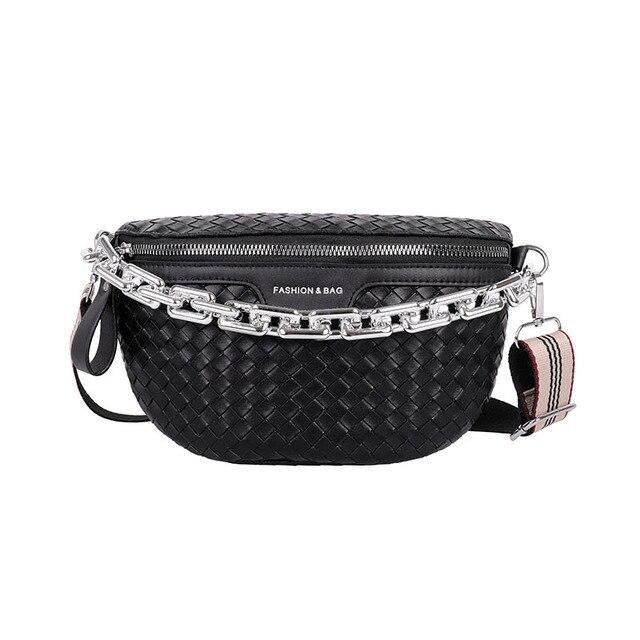 Sac Banane / Sac Poitrine En Cuir Synthétique Noir Avec Chaîne - Pour Femme - Neuf Avec étiquettes