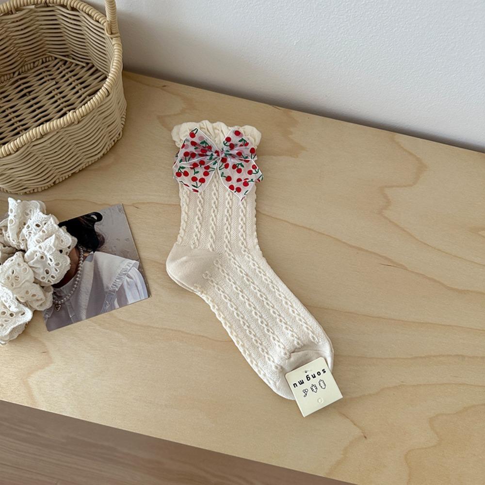 

Ballet Style Mid-calf Socks Lace White Bow Ruffle Socks Sweet Bowknot Socks Summer