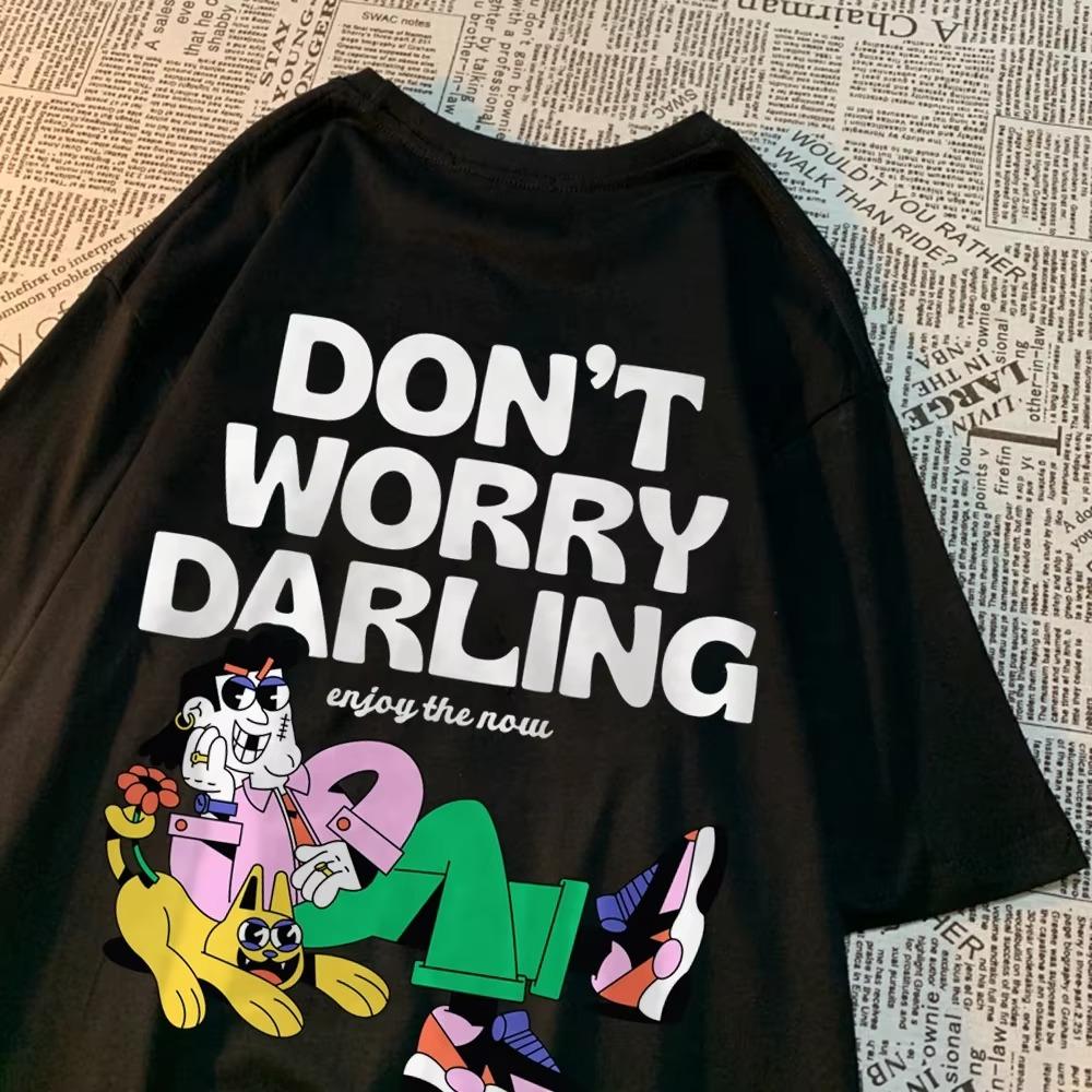 

Не волнуйся, дорогая, наслаждайся сейчас, мужские футболки, аниме, дышащие топы, винтажные свободные футболки, повседневная летняя хлопковая женская одежда S