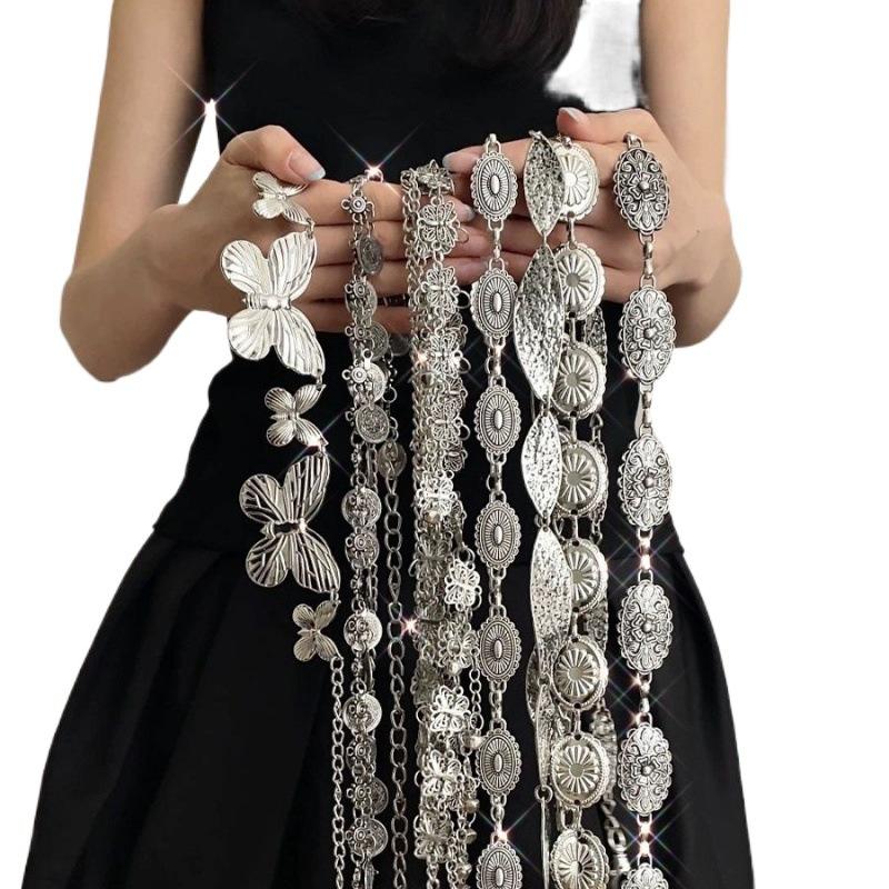 Inspired Vintage Silver Leaf Design Metal Waist Chain For Women Chic Bohemian