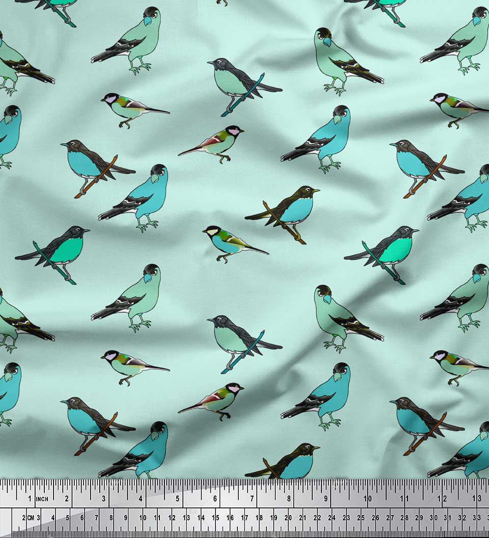 

Тканина Soimoi Green Poly Crepe Тканина з художнім принтом птахів на метри 42 дюйми 42 Inch Wide - Poly Crepe зелений