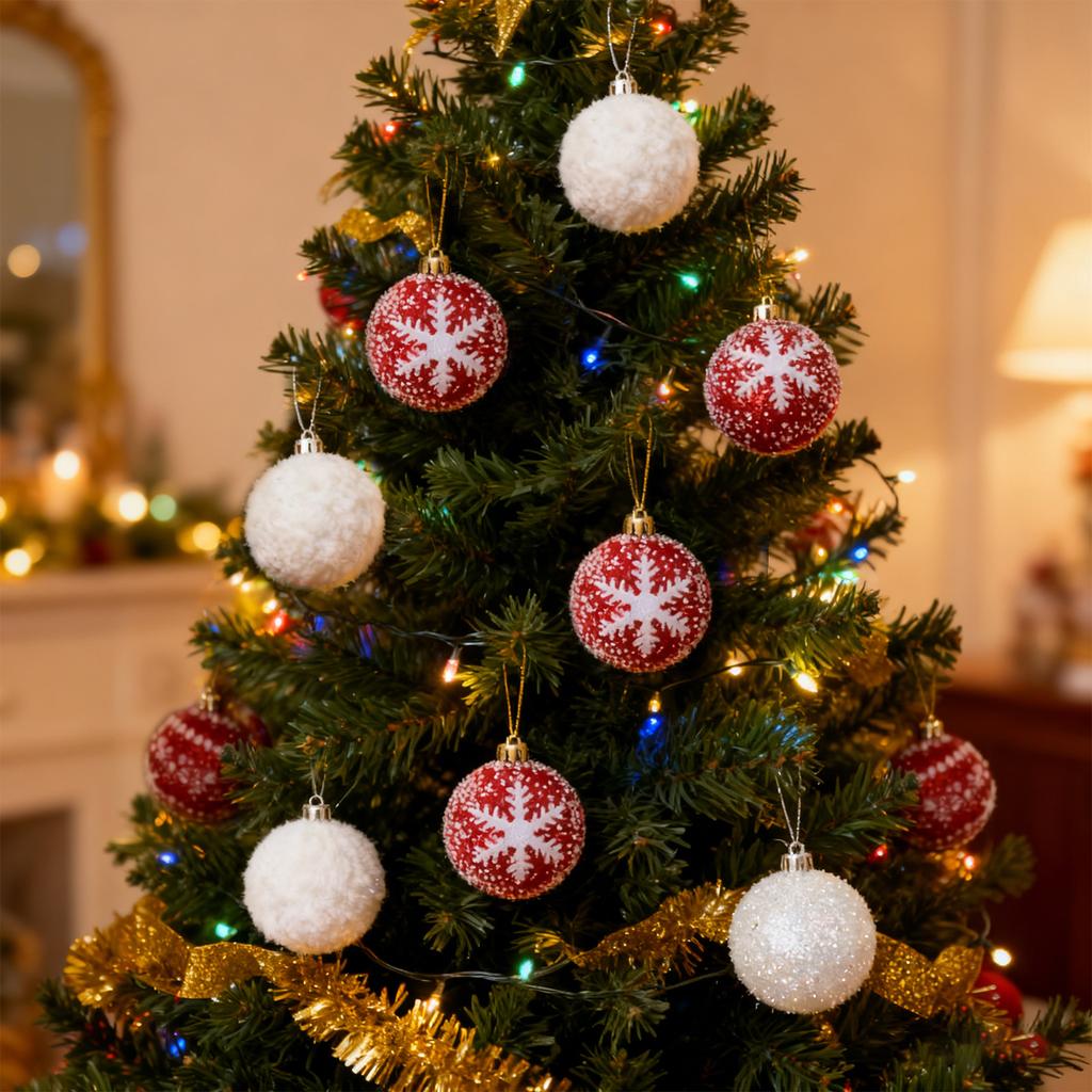 Exquisites Weihnachtskugel-Set, Weihnachtsschmuck, Weihnachtsbaumschmuck, Glitzernde Schaumstoffkugeln