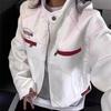 White Short Leather Jacket Mens Autumn and Winter Motorcycle Jacket Stand Collar Embroidered Jacket