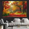 Oil Painting Autumn Forest Tapestry Red Maple Leaves Wall Hanging for Aesthetic Room Decor