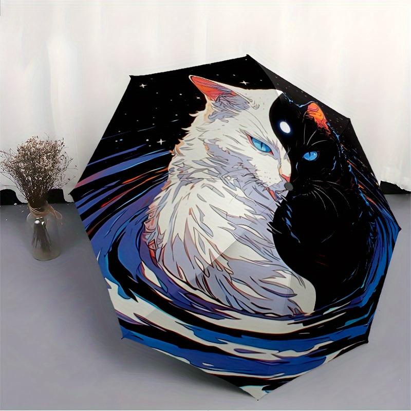 1 Stück Yin Yang Katzen Automatisches Öffnen/Schließen Regenschirm, Tragbarer Faltregenschirm für den täglichen Gebrauch y250826081