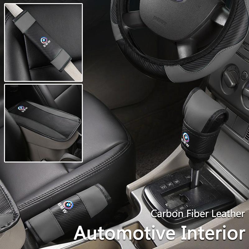 BBKS3 6Pcs Steering Wheel Cover Safety Shoulder Cover Armrest Pad Handbrake Sleeve For BMW 50th E39 E46 E90 X1 X3 X5 G20 G30 M2 M3 M4