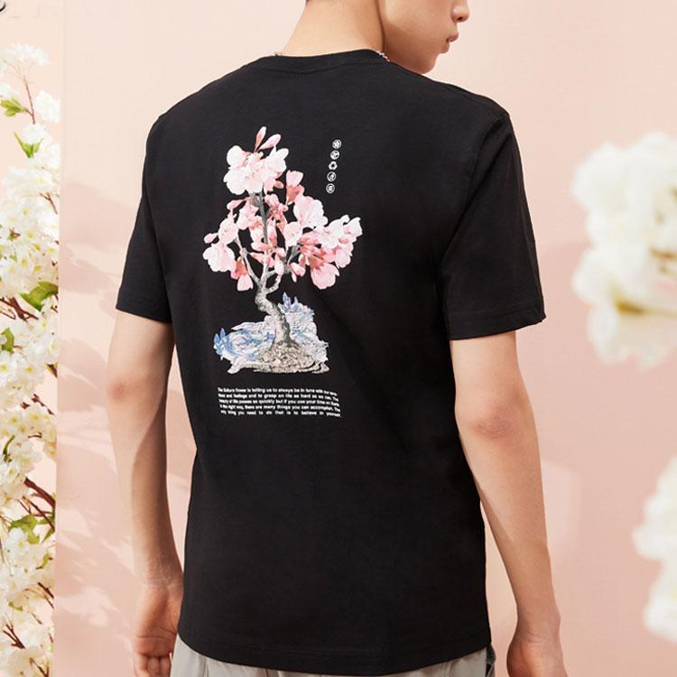 Li-Ning Sakura Series Logo Print Round Neck Short Sleeve T-Shirt Men Tops Black AHSR630-3