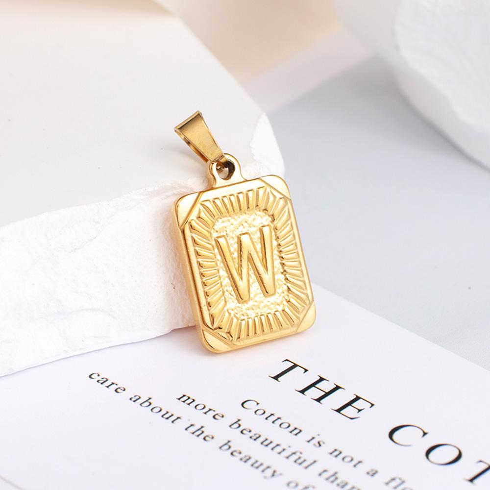 New Electroplated Square Copper Plate English Letter Pendant - Handmade Gold Medal Design.