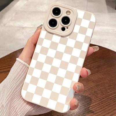 Pouzdro pro iPhone 16 15 14 13 12 11 Pro Max XS X XR 7 8 Plus SE 2022 Bílý kostkovaný potisk Nárazuvzdorný Matný Měkký silikonový kryt na telefon
