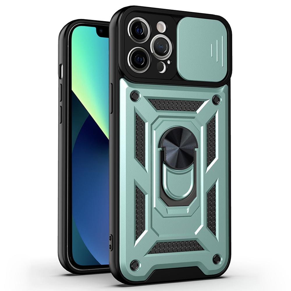 For iPhone 11 Pro Max Case Kickstand PC+TPU Phone Cover with Slide Camera Lid