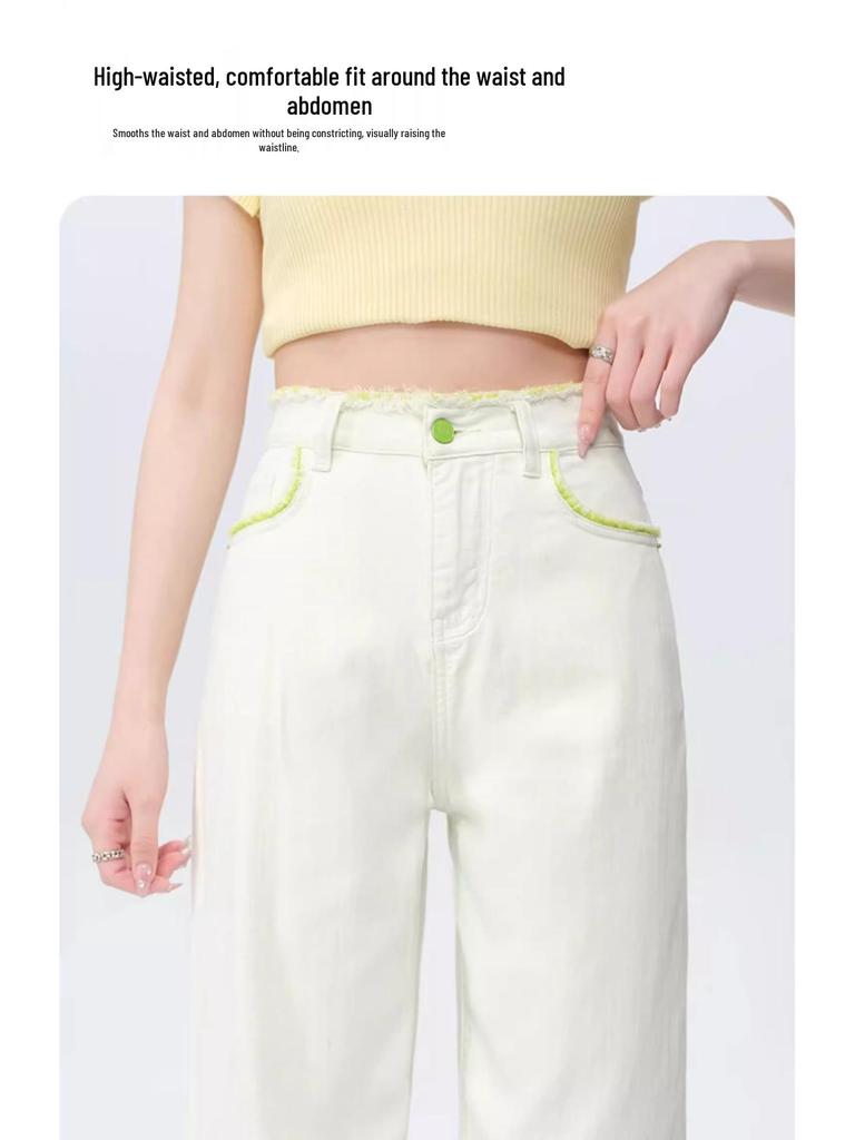 Women's High-Waisted Slim Straight-Leg Tencel Jeans - Summer 2025 Collection, White Wide-Leg Design