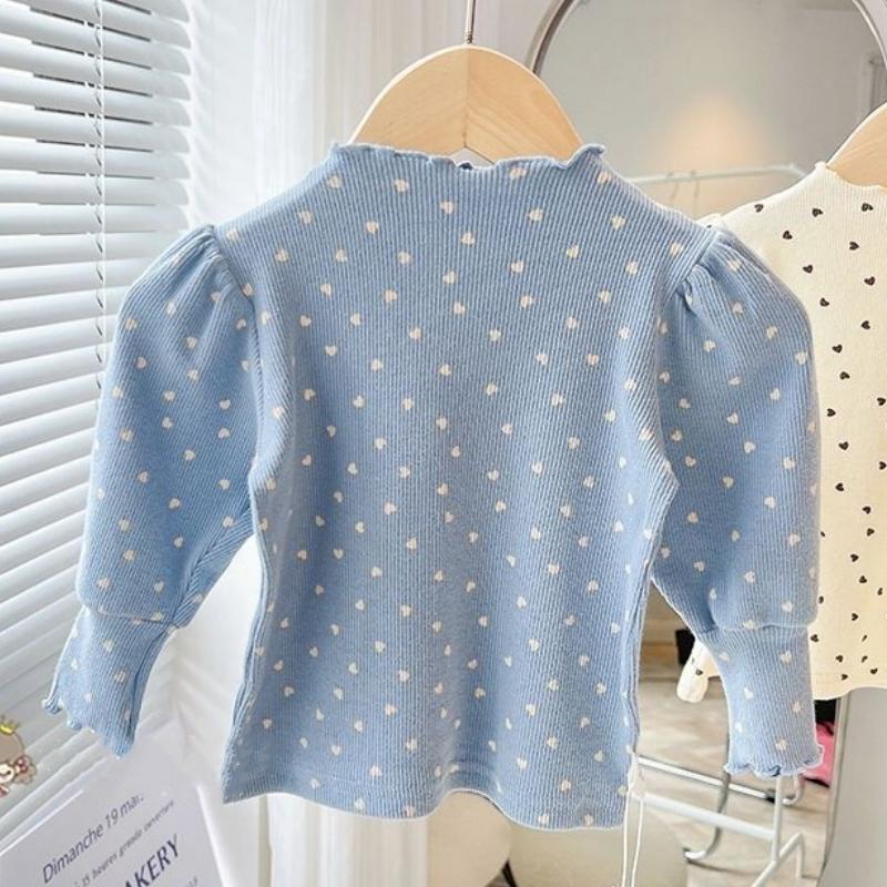 Adorable Trendy Girls Long Sleeve Shirts with Half High Collar Puff Sleeves Ideal for Playtime and School Days in Spring Autumn