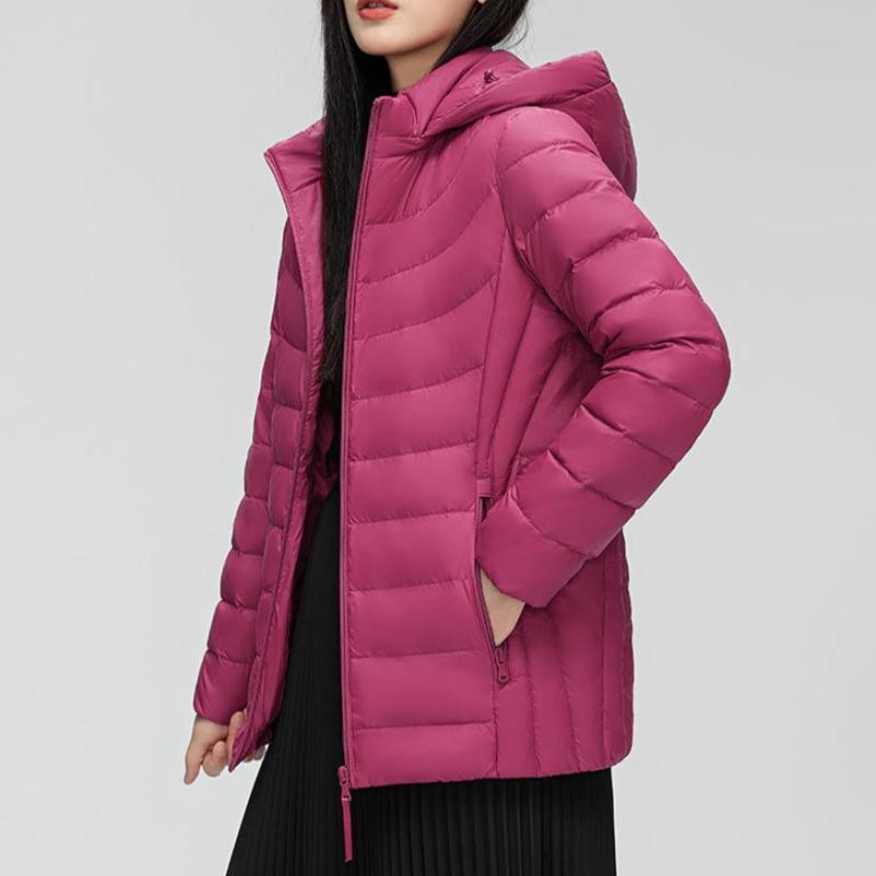 Women's 90% White Duck Down Simple Solid Color Hooded Detachable Lightweight Down Jacket