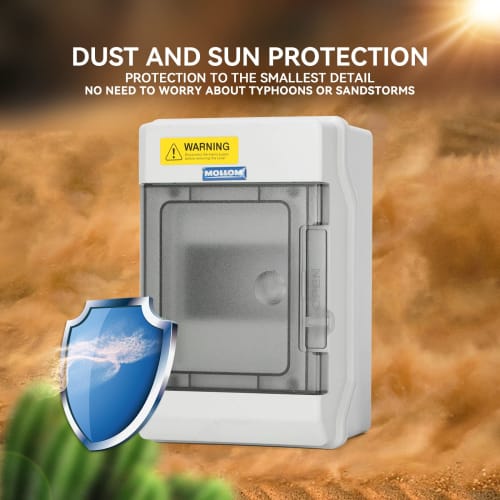 Mollom 4-Way Distribution Box with Busbar and Din Rail for Miniature Circuit Breakers (MCBs), IP66 Waterproof, Padlockable, Indoor/Outdoor Use