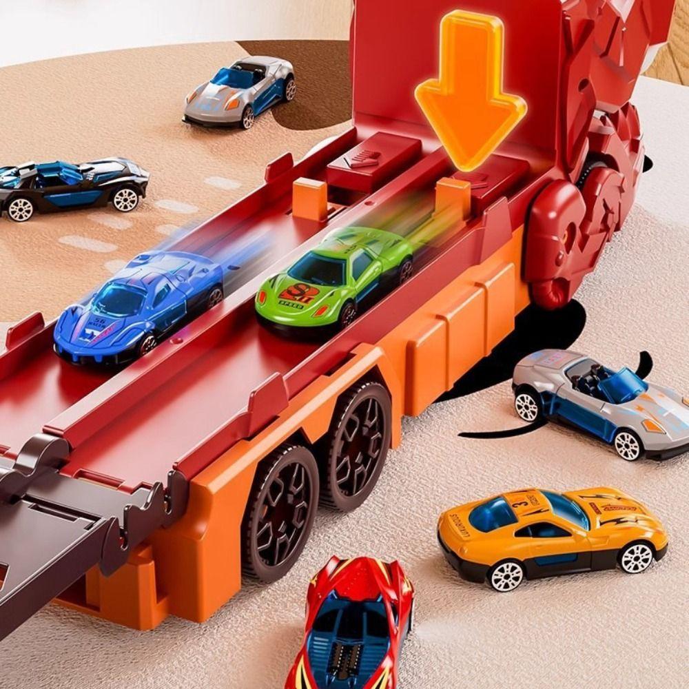 Foldable Track Dinosaur Foldable Truck Toy Transforming Molded Racing Cars Dinosaur Transport Truck Toys Metal Mini Cars